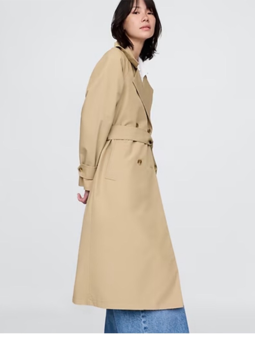 Gap Classic Women's Double-Breasted Trench Coat in Beige - Picture 2 of 5